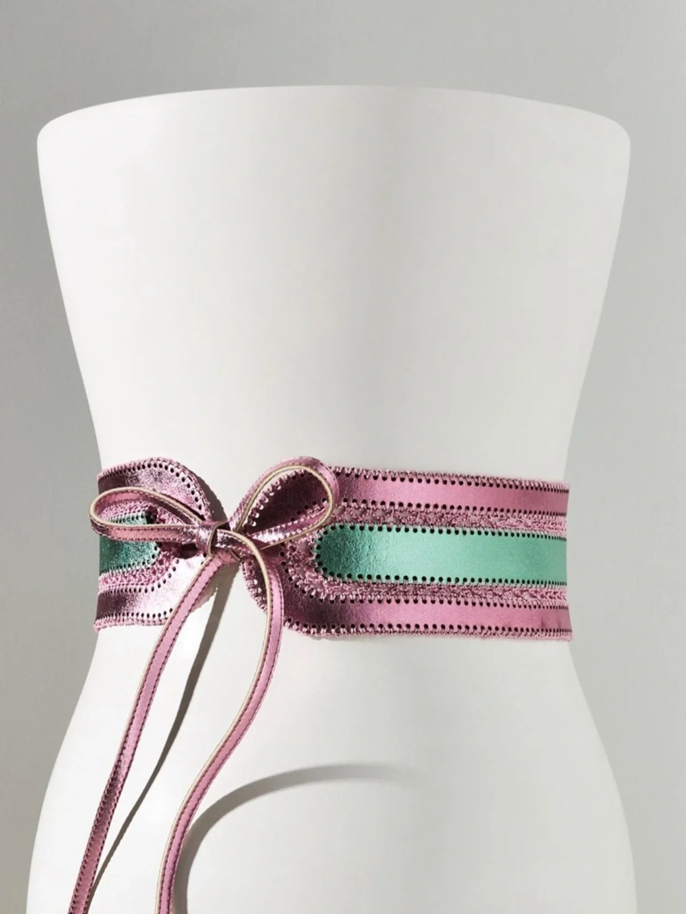 Cynthia Rowley Pink and Green Metallic Lace-Up Waist Belt - Picture 3 of 8